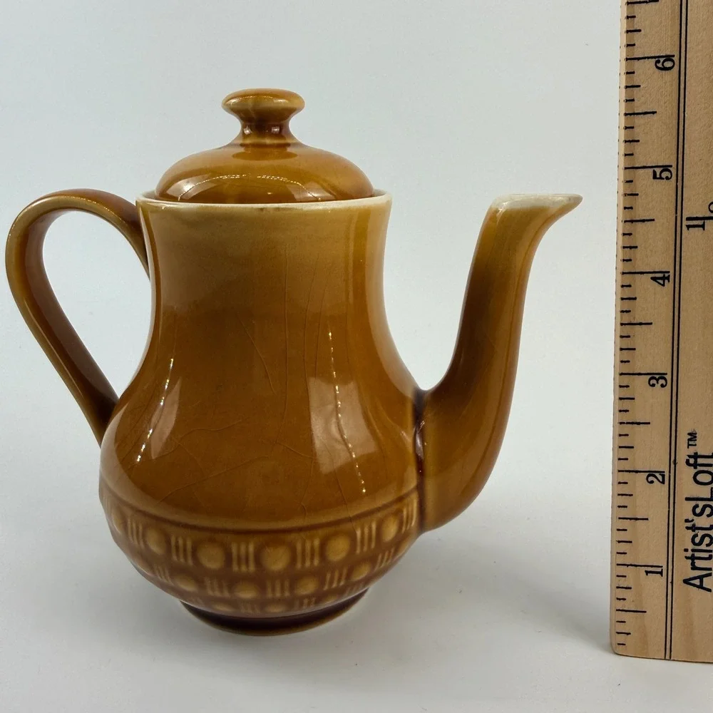 Vtg‎ German Pottery Coffee Pot Brown Mustard Drip Glaze Mid Century Teapot 0.5L